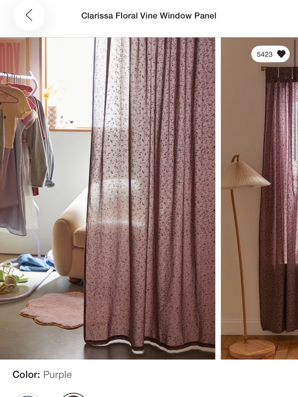 Clarissa Purple Floral Sheer Window Panel - Lightweight Decorative Curtain